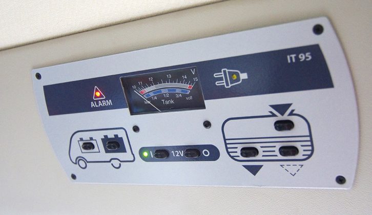 The control panel is clear and easy to navigate in the HymerCar Sierra Nevada, with vehicle and leisure battery status information plus water tank levels