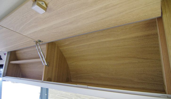 There are plenty of storage solutions throughout the HymerCar Sierra Nevada van conversion, from these high-level lockers to the huge area beneath the bed