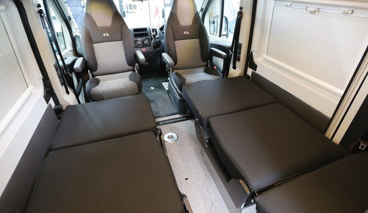 Transform the rear travel seats into comfy twin beds at night, or drop an infill and cushion between the seats to turn it into a double bed
