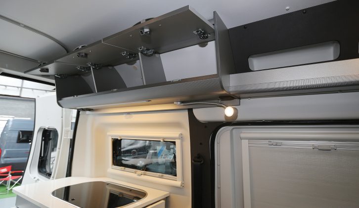 The high quality silver 'Titan' blinds and furniture give the motorhome a sleek and contemporary look and the furniture has attractively radiused edges