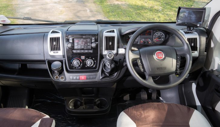 The Ducato cab is bolstered by twin airbags, air con, cruise control and a radio/CD player with Bluetooth and an aux-in connection