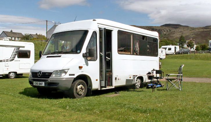 Mark’s Mercedes Sprinter-based motorhome was originally a welfare bus, with double back doors for easy access