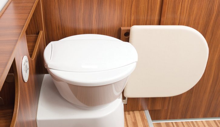 There's even a cushioned loo seat to use after showering in the washroom of the Adria Matrix Supreme 687 SBC