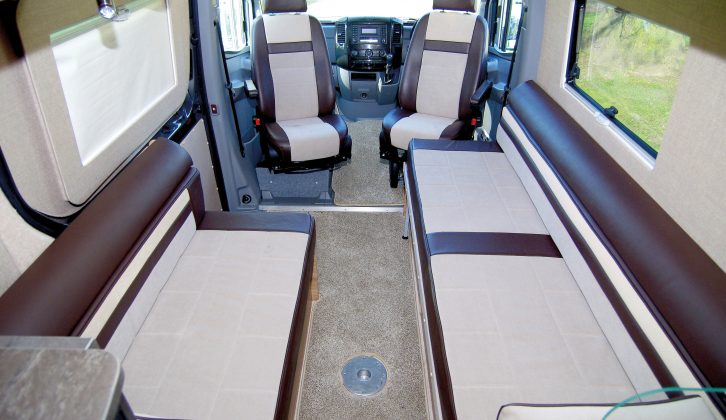 Swivel the cab seats and the lounge becomes capable of accommodating a serious number of people – seven or eight, by our estimation