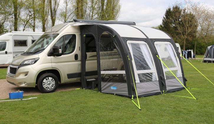 We test two motorhome drive-away awnings: the inflatable Vango Attar 380 Tall and traditional Ventura Freestander Cumulus Low