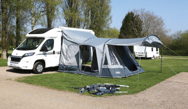 Awnings are great for giving you extra space, as this Vango Attar 380 Tall with a canopy attached demonstrates