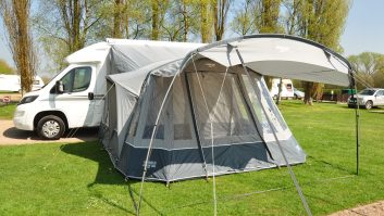 The Attar 380 drive-away awning is spacious, comes with an inner bedroom as standard and has room for a second one