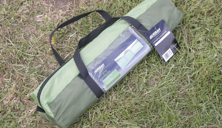 The Halfords Urban Escape Camping windbreak packs down to 56cm x 12cm x 12cm