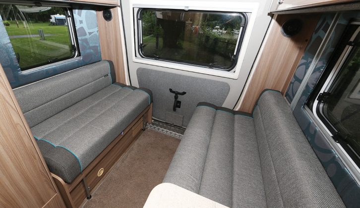 The end lounge is large for this size of motorhome and can probably accommodate up to six people at a push, making it a social space