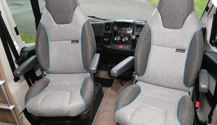 The new cab seats in the Swift Rio 340 are heavily bolstered and supremely comfortable in both driving and lounging modes