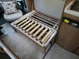 To make up the front double, pull the bench seats’ slatted frames into the aisle, then simply arrange the cushions for a mattress