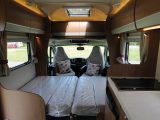 The transverse front double bed is 13cm narrower than the fixed bed, but – at 2.1m long – it fills the full width of the Auto-Trail
