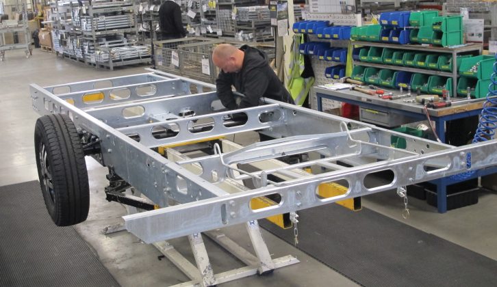 Depending on a firm’s model dimensions, an Al-Ko chassis is assembled in the factory and all the units are bolted together; recessed seatings for bolts achieve an accurate register