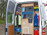 Pete designed his 'van so that the rear doors give access to a wardrobe, lockers and the washroom