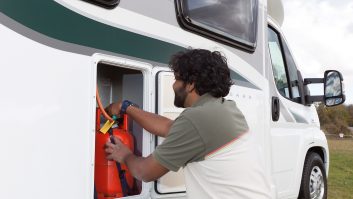 Propane, in red containers, is the most reliable camping gas to use in cold climates