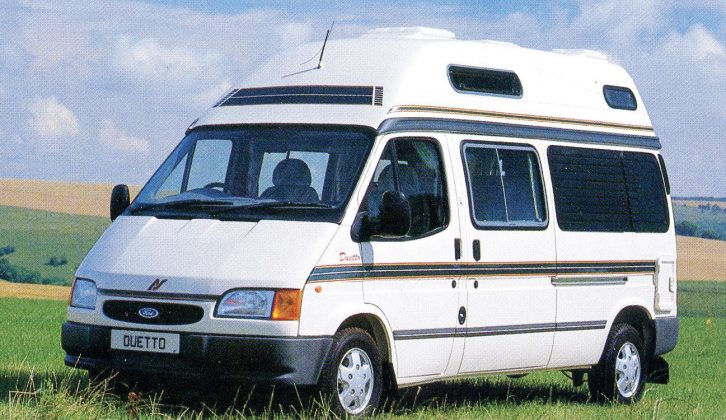 ￼This generation of Auto-Sleeper Duetto was built on the long-wheelbase Transit with its own GRP roof – alloy wheels were standard