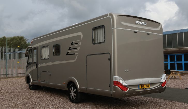 As you can see, there's a generously-proportioned rear garage, which you can access from both sides of this Hymer motorhome