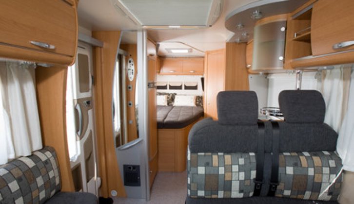 The 2008 Knaus Sun Ti 650 MF has a fixed double bed and washroom at the rear