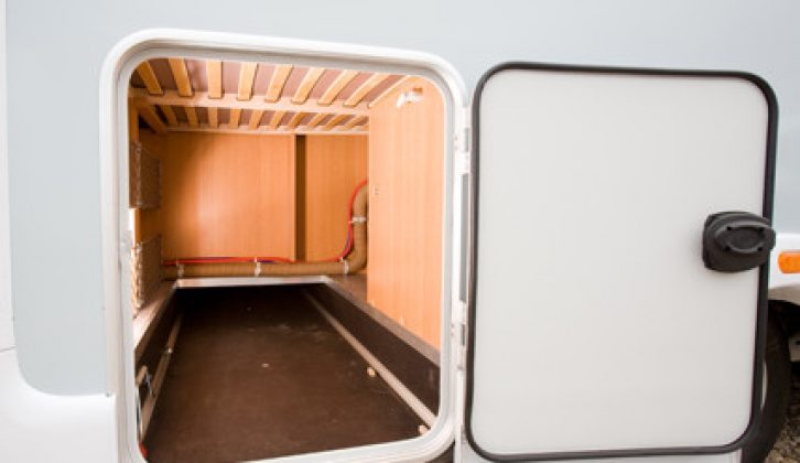 There's a handy garage under the fixed rear bed in the 2008 Knaus Sun TI 650 MF
