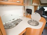 There's an L-shaped kitchen in the 2008 Knaus Sun TI 650 MF