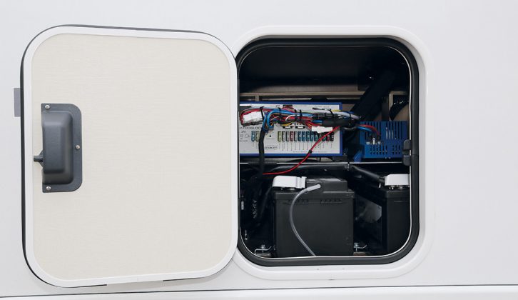 The leisure battery and fuses are behind the nearside hatch; the Comfort pack adds a second leisure battery