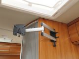 The optional flatscreen TV stand (£170) mounts to the washroom bulkhead –  an optimal viewing position