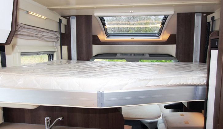 The over-lounge bed is operated electrically and can be left made-up; it's 1.94 x 1.38m (6’4” x 4’6.25”)