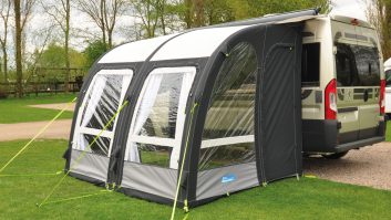 Kampa's Motor Rally range of awnings have a distictive rounded front, with doors at both sides