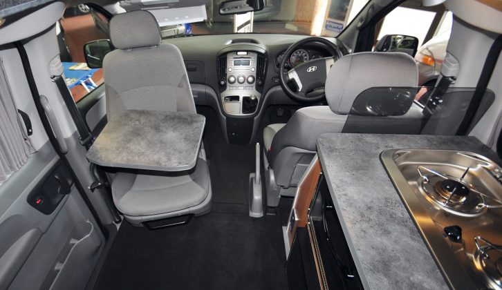The swivel passenger seat and table make the Wellhouse Hyundai i800's interior as versatile as possible