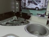 You get three gas burners, an oven and grill, fridge with freezer section and circular sink in the Chausson 620