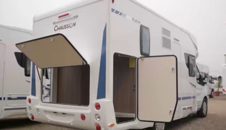 You'll be impressed by the Chausson's easy-to-access rear garage – find out more on The Motorhome Channel, on Sky 261, Freesat 402, Freeview 254 and live online