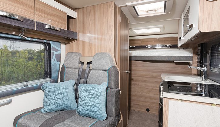 There are two belted travel seats in the dinette – both are comfortable, have lots of legroom and benefit from being next to a large window