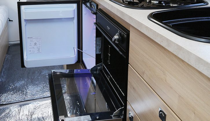 In the Marquis Majestic 135, there's a 60-litre fridge with an icebox (the 105, 120 and 125 have 95-litre ones), plus the oven and grill are combined