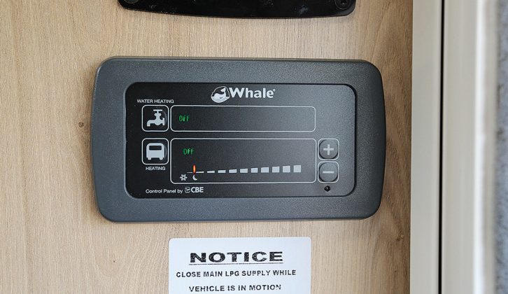 This smart new panel allows simple and precise control of the Whale 4kW heating system, which includes an eight-litre water heater