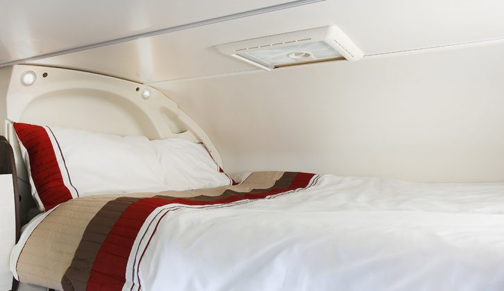 The overcab double bed in the Mileo 346 is accessed via a ladder