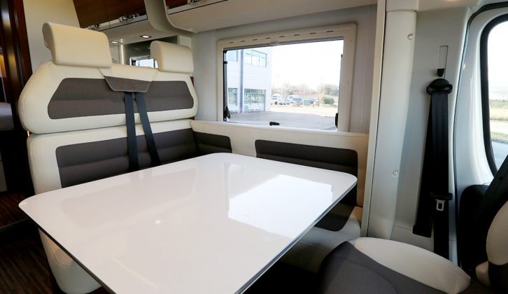 You can seat six people around the dining table in the 670 SC, the seats upholstered here in the ‘White Santos’ cream and chocolate scheme