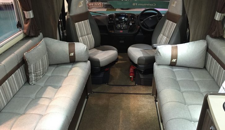 There's a comfortable parallel front lounge in the Auto-Sleeper Corinium FB