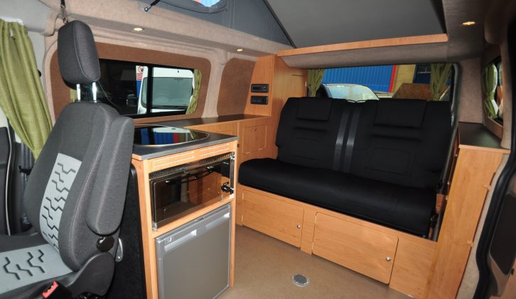 The layout is similar to a VW camper's, except for the rear-nearside storage unit and the L-shaped galley