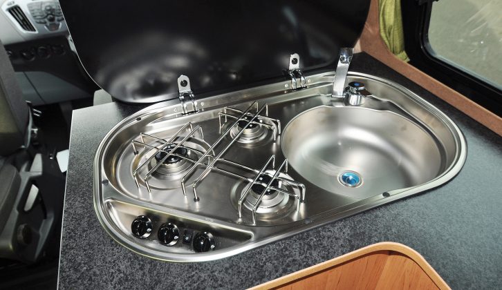 It’s a conventional hob and sink combination unit, but it is at a right angle to the cabinets to free-up workspace