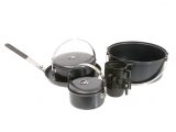 We discovered that the pan handles and lid rings of the Vango eight-person non-stick cook kit get very hot