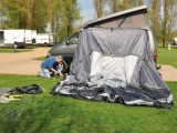 Once the awning is attached to your motorhome, peg down the groundsheet