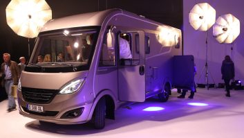 The Hymer B-Class DynamicLine 588 takes its bow in Munich – note the distinctive headlights, which took two years to design and build