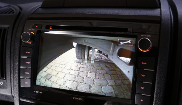 An optional extra on the Hymer B-Class DynamicLine range, this under-floor camera allows the driver to monitor the position of the motorhome's waste water outlet relative to the service point on the ground