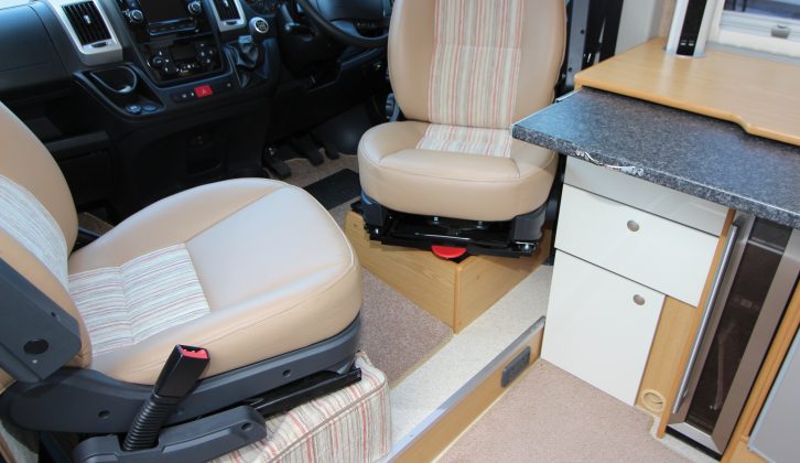 Front seating area boasts a large ‘dumping’ surface and a useful slide-out worktop. Cab floor has been extended rearwards