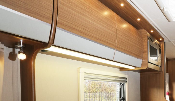 The lighting in The Imala 730's galley is good, with a side window, task lights and a striplight