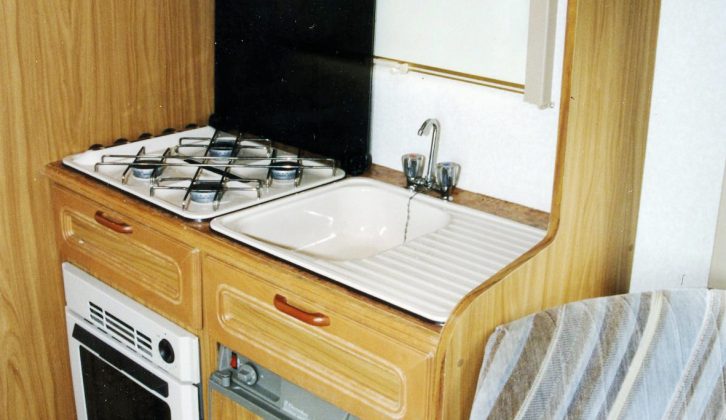 The Auto-Trail Cree's kitchen sink and cooker are amidships, on the nearside