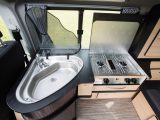 The Danbury Surf's offside kitchen has two gas rings, a grill and a sink – sink and cooker lids provide work surfaces