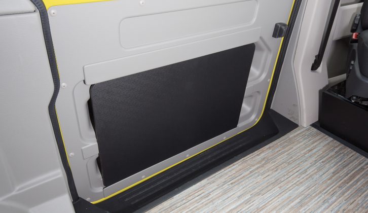 This campervan has a sliding door on the UK nearside, unlike the VW California. A tabletop is stowed in the door trim