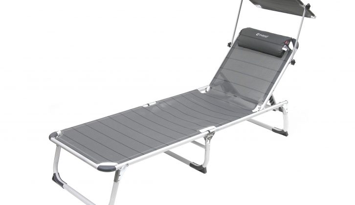 Priced at £85.99, the Outwell Victoria sun lounger offers a sun shade and padded headrest!