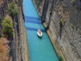 Passing over the corinth Canal, which separates the Peloponnese Peninsula from mainland Greece